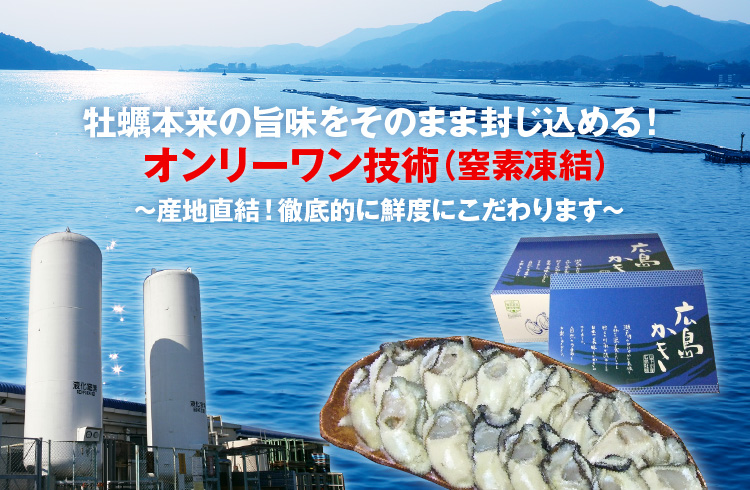 牡蠣本来の旨味をそのまま封じ込める！オンリーワン技術（窒素凍結）〜産地直結！徹底的に鮮度にこだわります〜